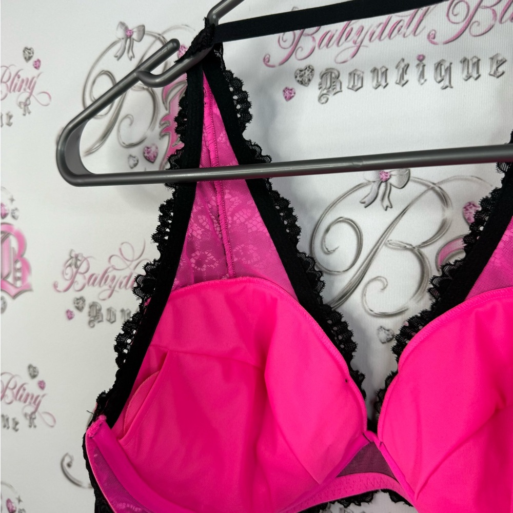 La SENZA bra bralette halter Lacie sexy neon Black and Pink Lace Bralette - Picture 6 of 14